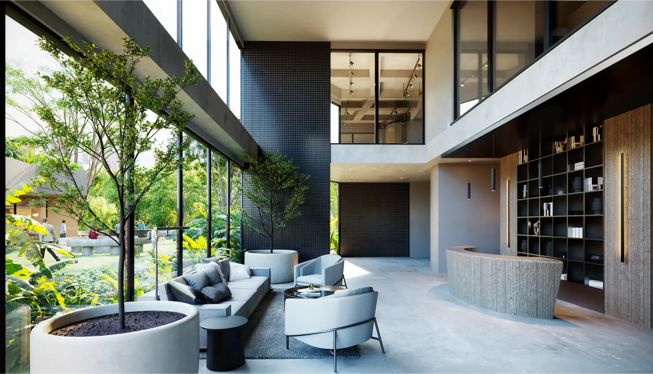 Double-height lobby.