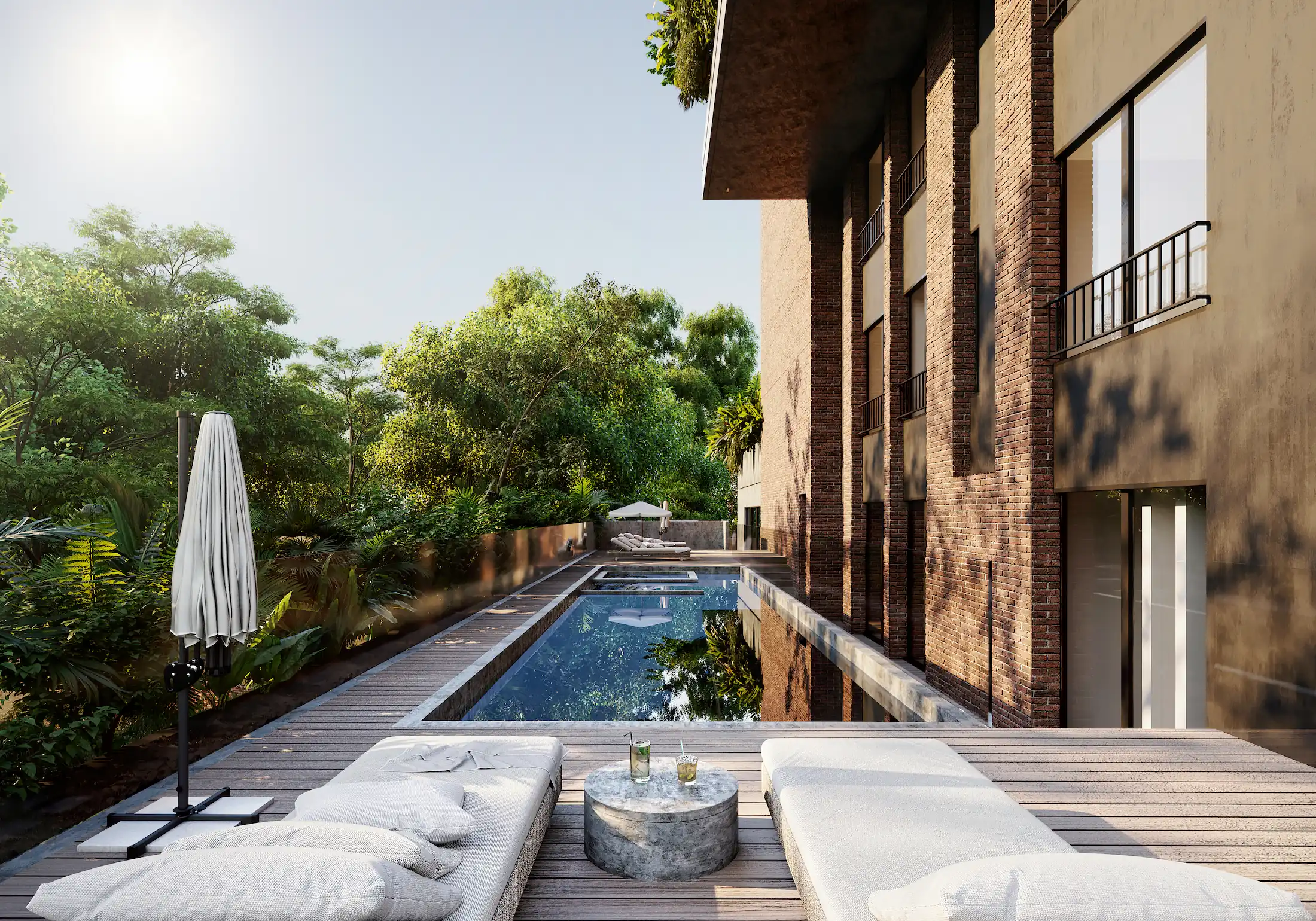 Pool deck.
