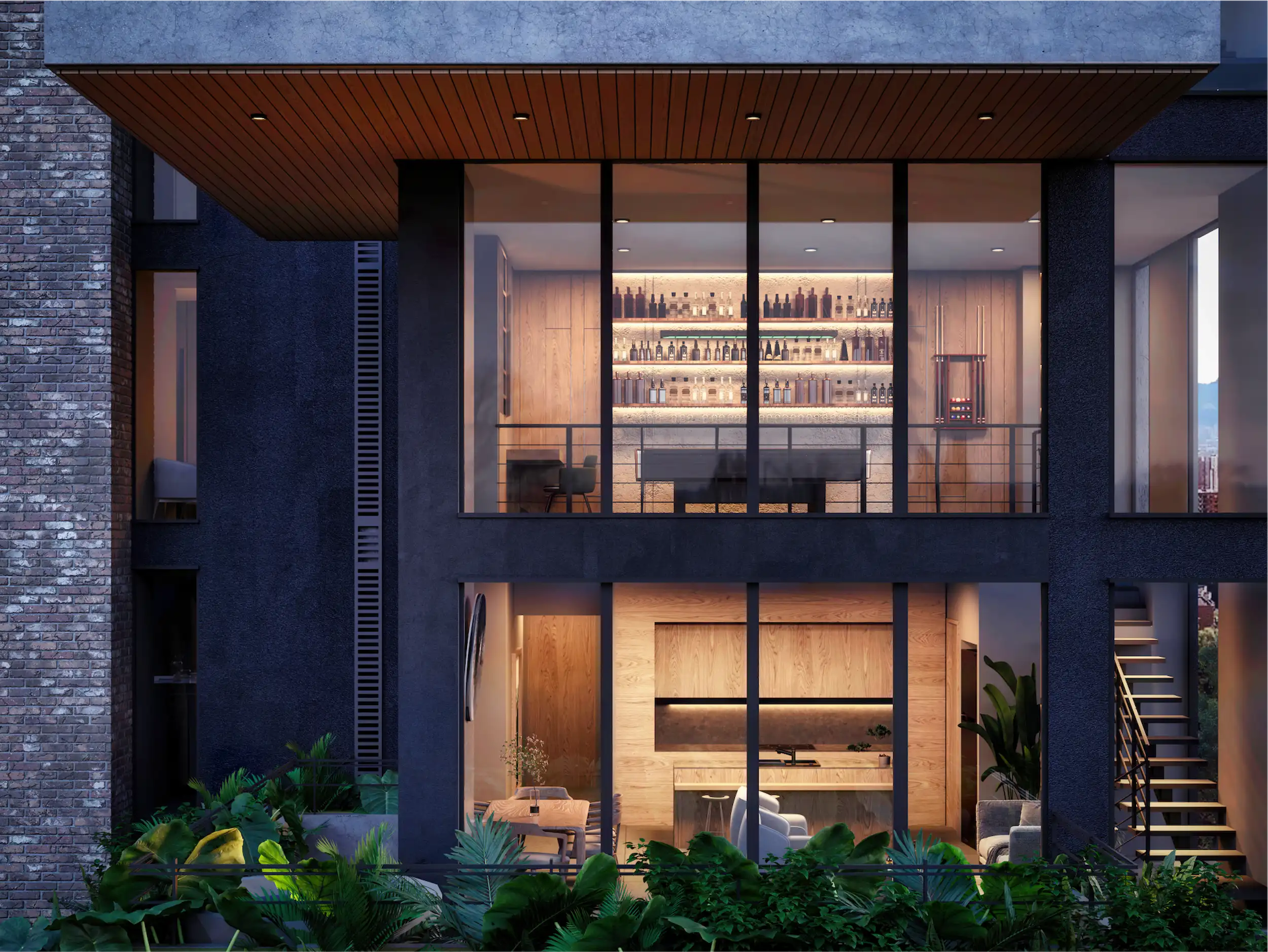 Signature villa at dusk.